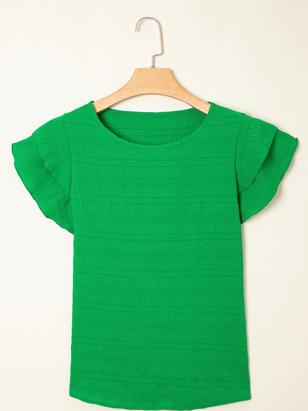 ruffle Sleeve textured smocked blouse - Green